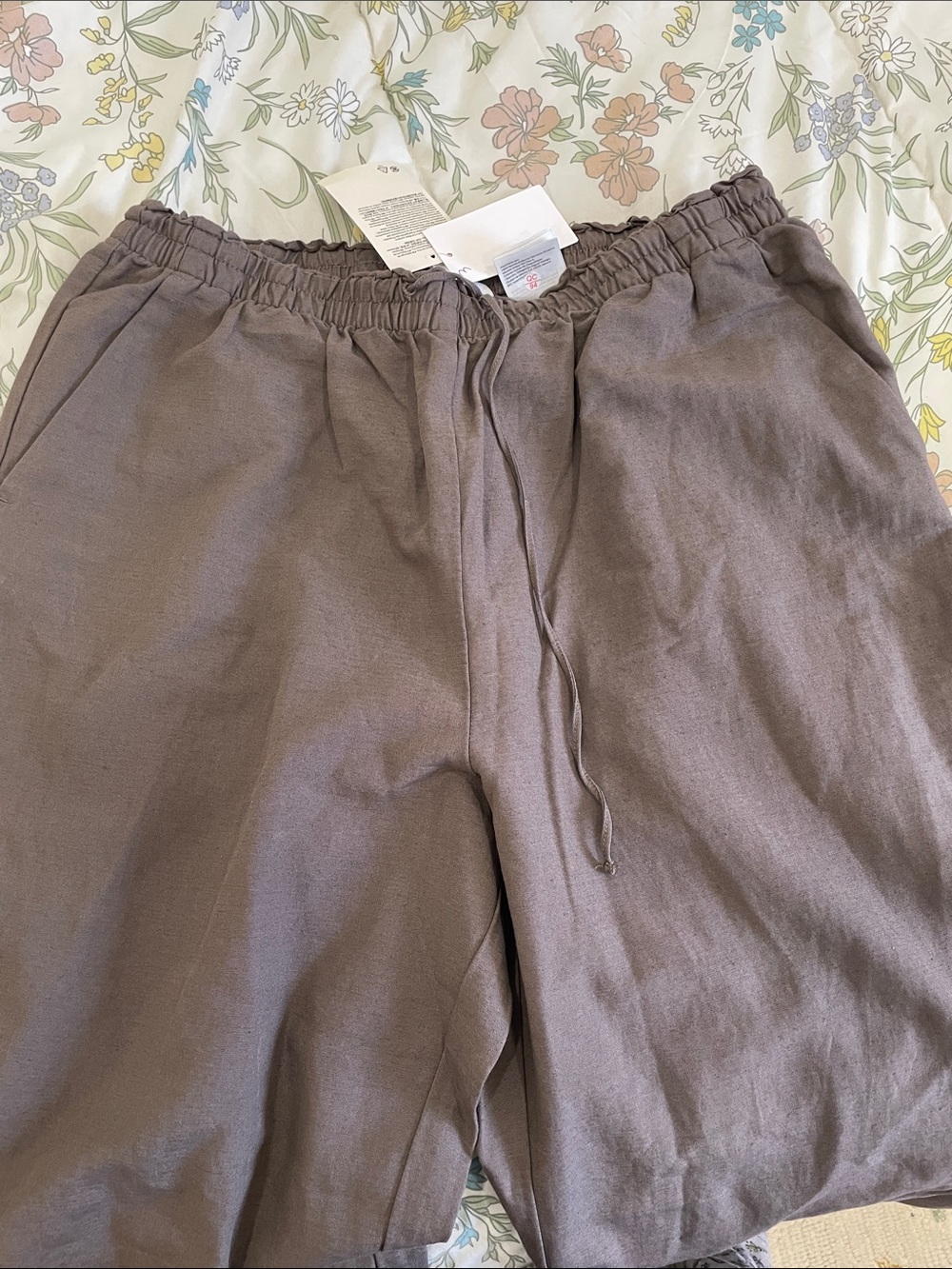 H&M Linen-Blend Drawstring wide leg Pants in Brown